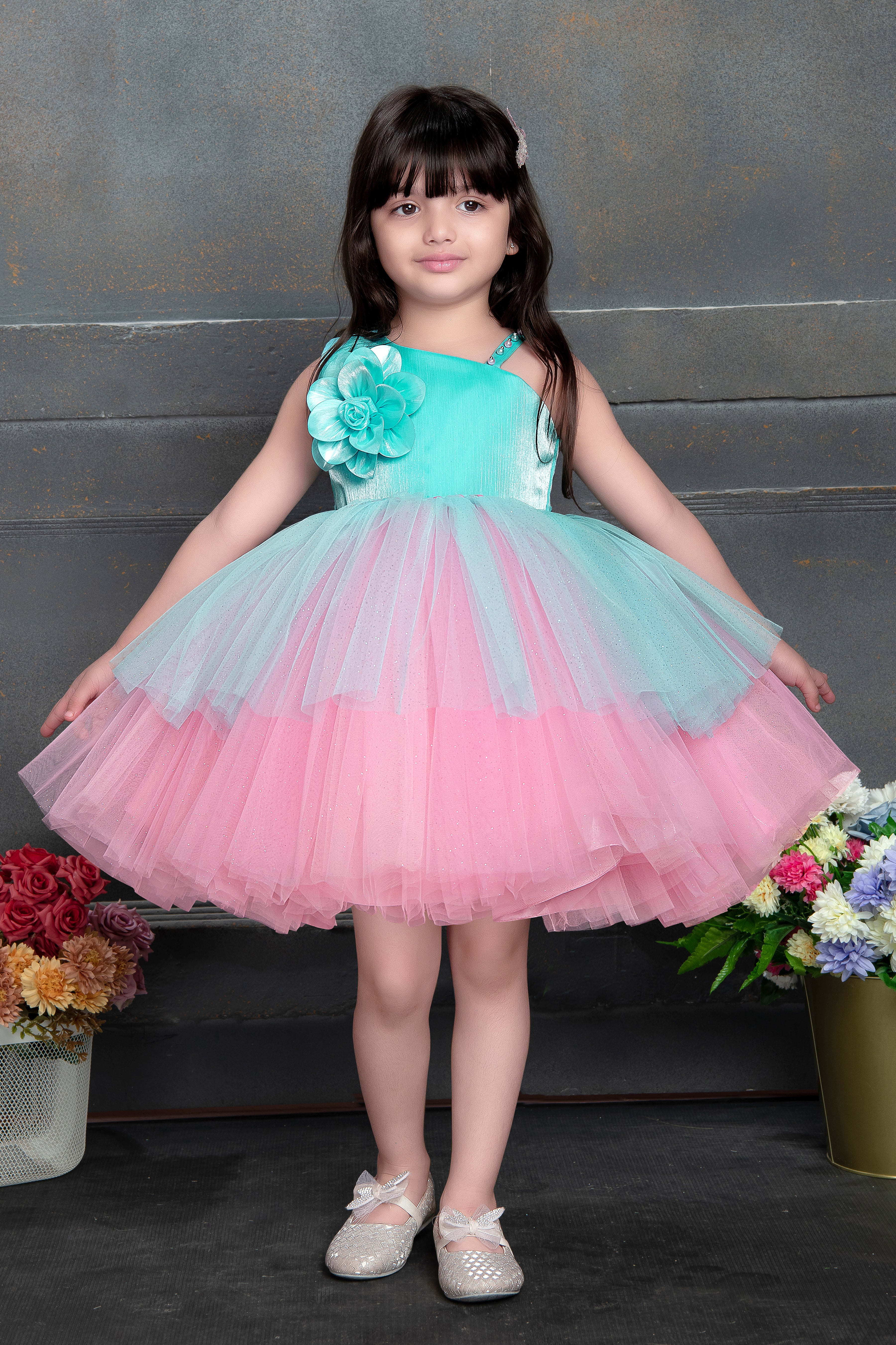 Kids Partywear Frocks - Blue Pink