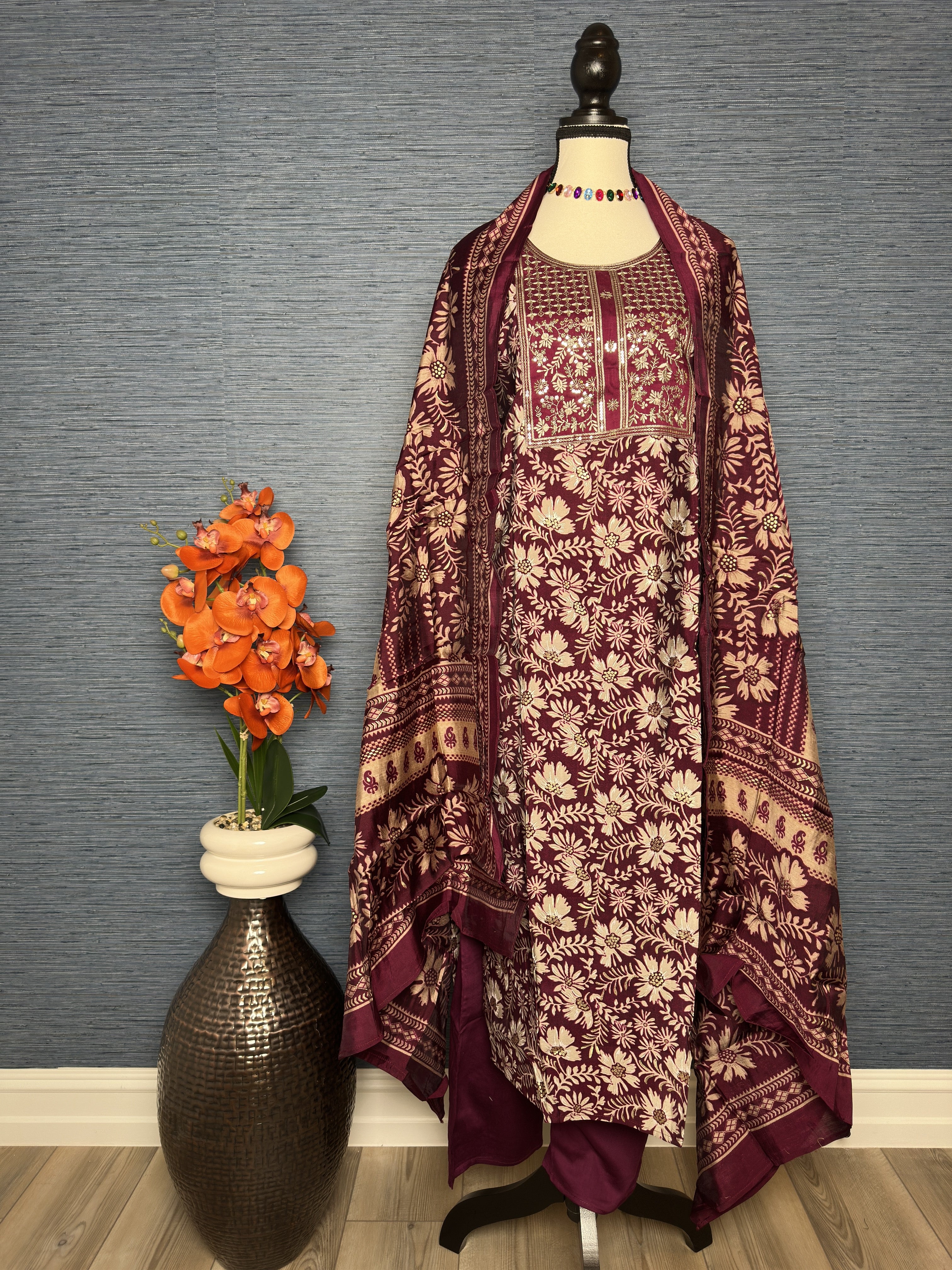 Elegant Maroon Chamki Indian Kurti Set