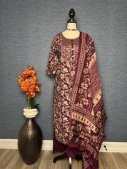 Elegant Maroon Chamki Indian Kurti Set