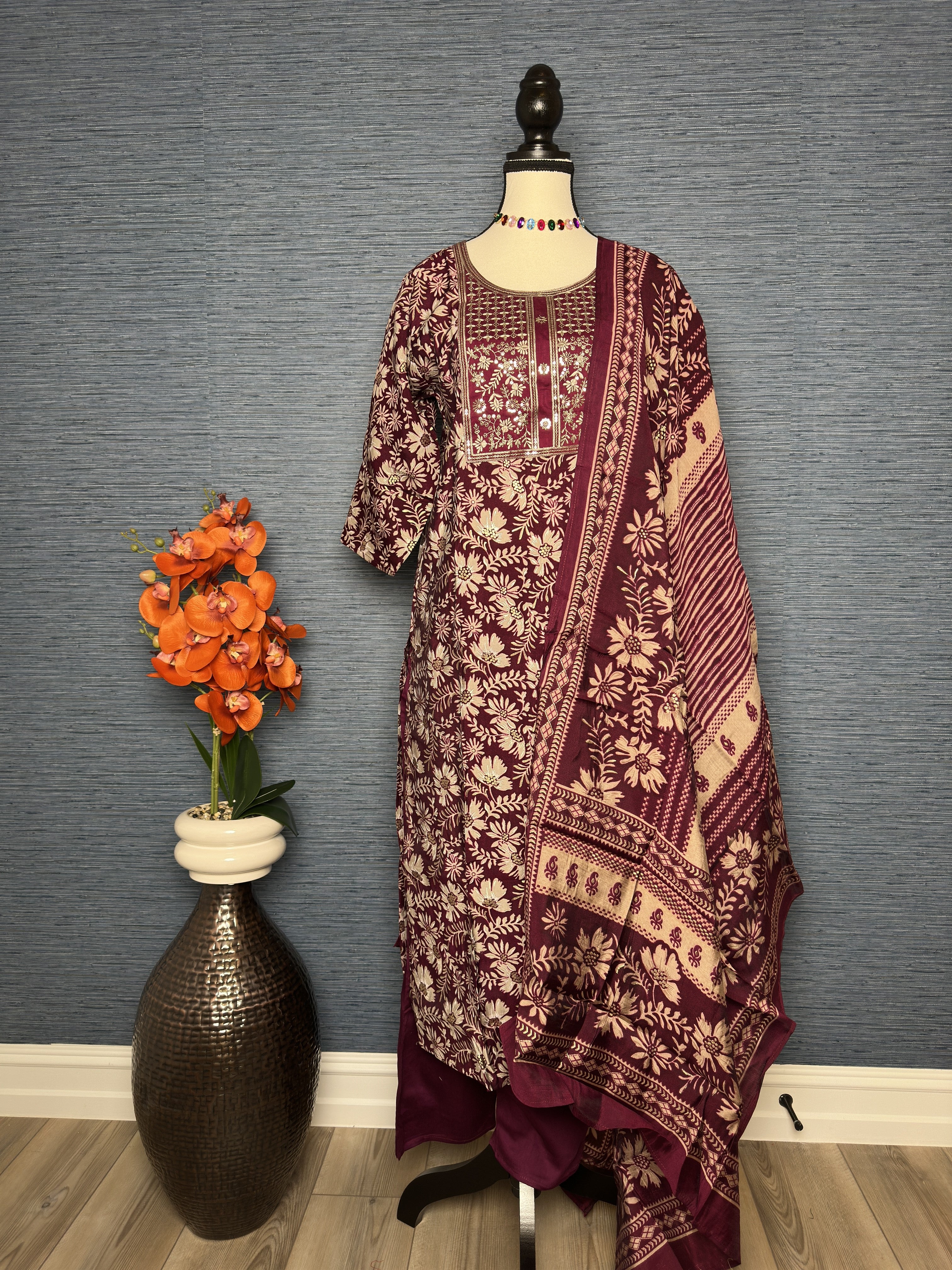 Elegant Maroon Chamki Indian Kurti Set